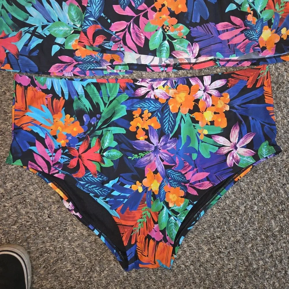 Swimsuits For All Women's Size 24 Two-Piece Tankini Swimsuit Set Tropical Floral